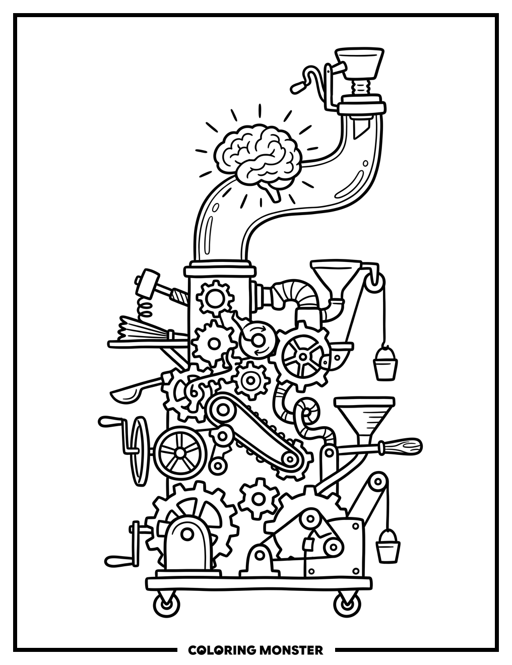 Whimsical Brain Extracting Machine Coloring Page