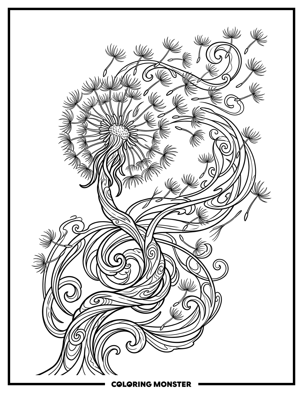 Whimsical Dandelion Seed Head Coloring Page