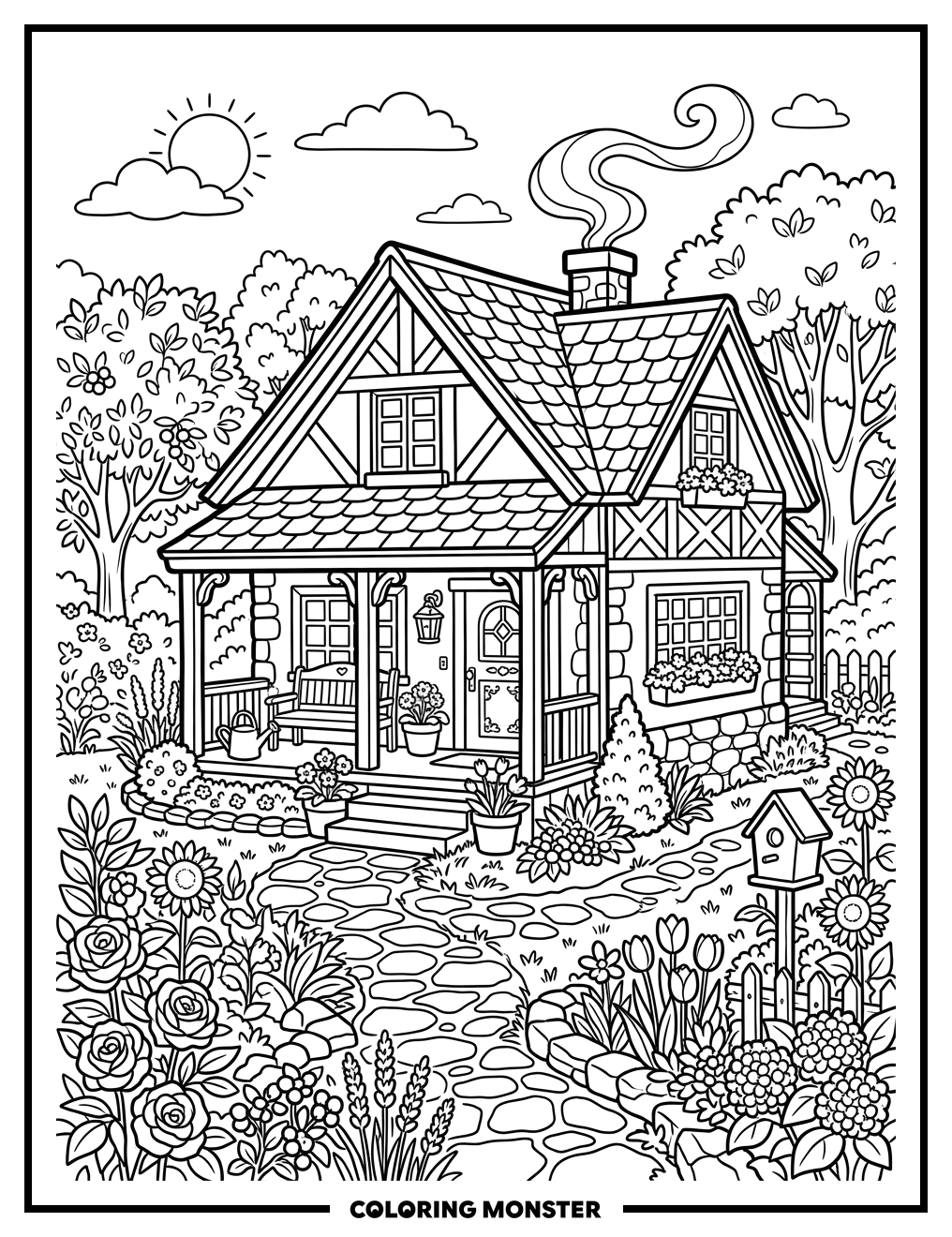 Whimsical Garden House Coloring Page