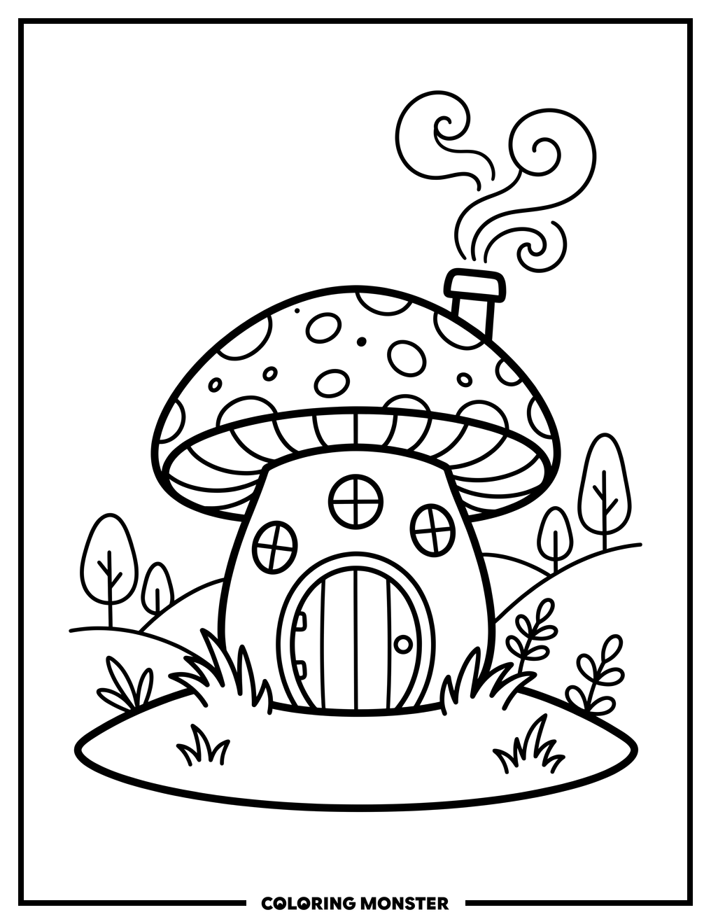 Whimsical Mushroom House Coloring Page