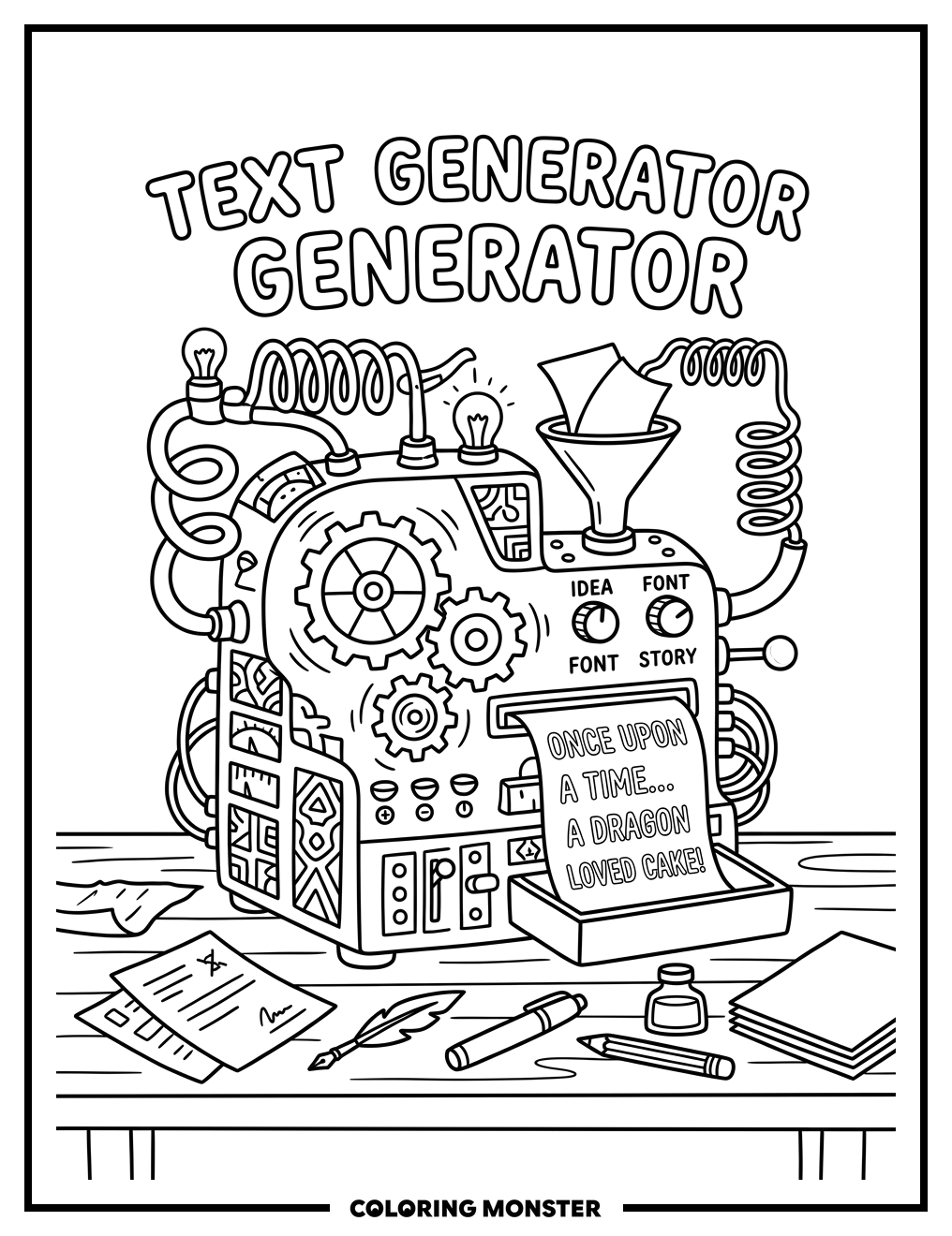 Whimsical Text Generator Machine Coloring Page