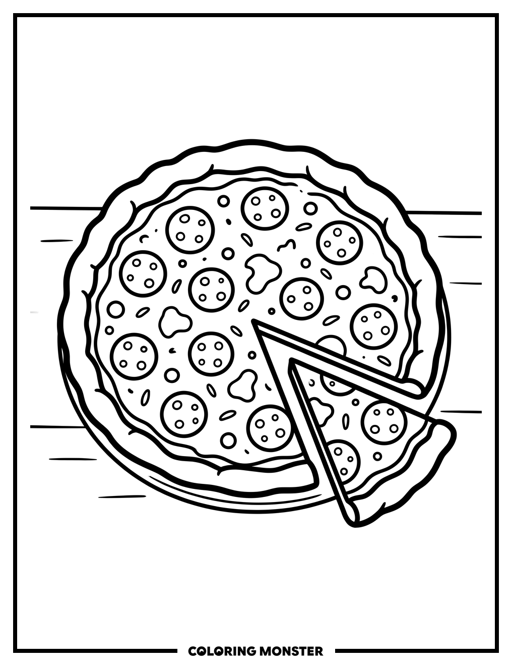 Whole Pizza With One Slice Missing Coloring Page