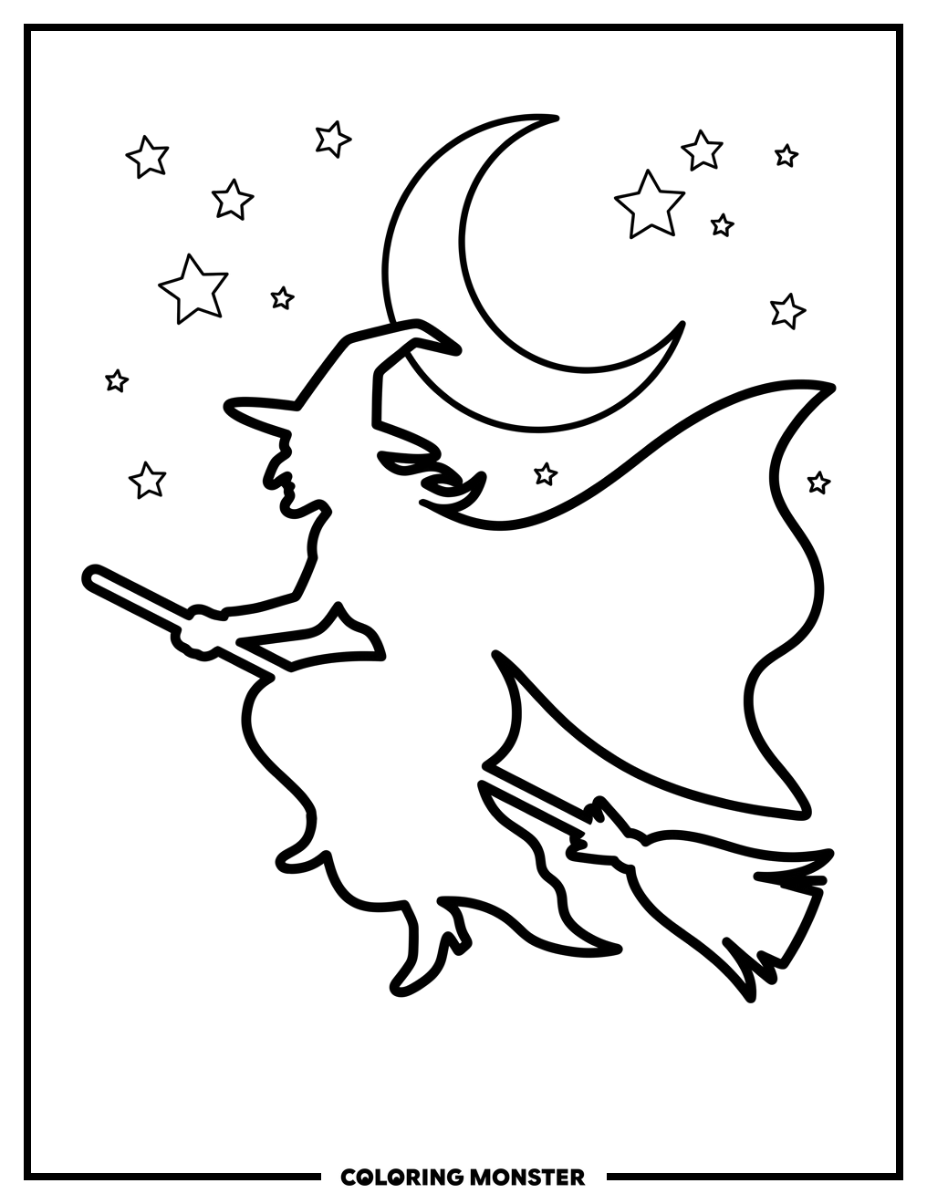 Wicked Witch Flying on Broomstick Coloring Page