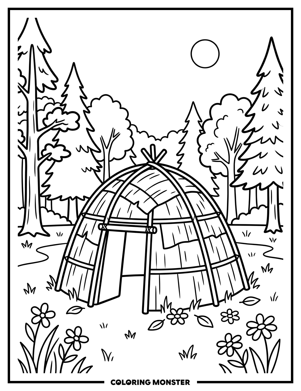 Wigwam in Forest Clearing Coloring Page