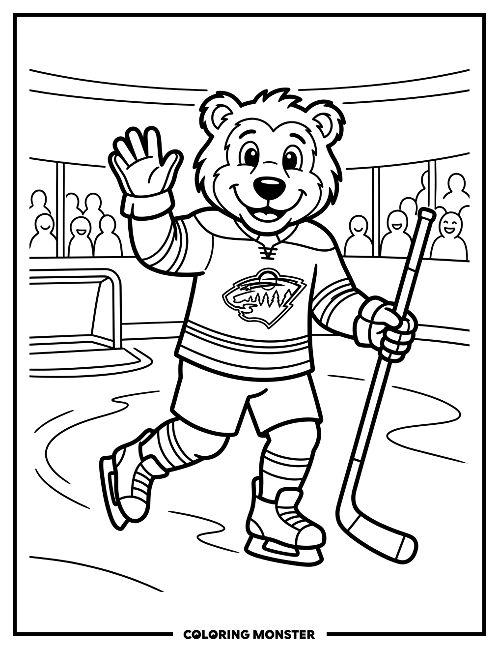 Wild Mascot Skates On Ice Coloring Page