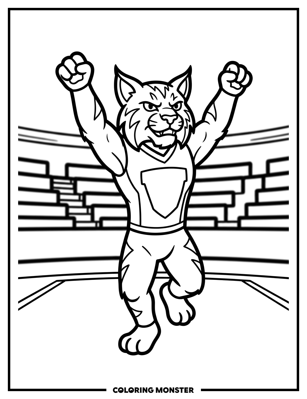 Wildcat Mascot Cheering Loudly Coloring Page