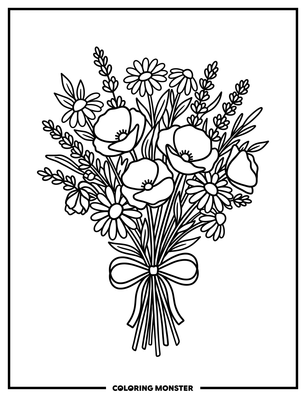 Wildflower Bouquet With Ribbon Coloring Page