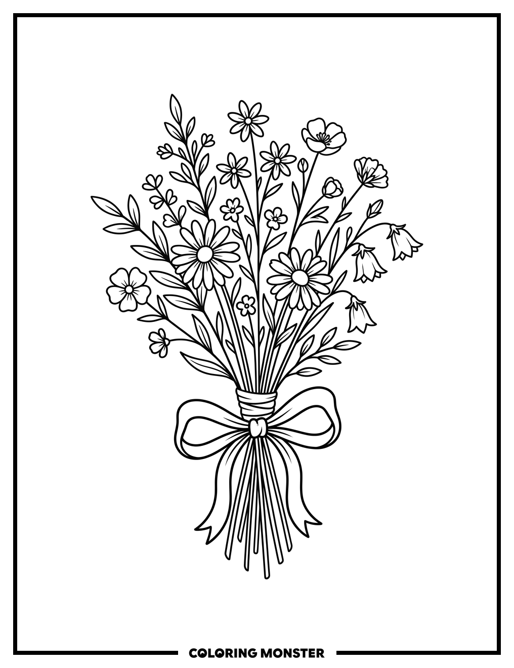 Wildflower Bouquet With Ribbon Coloring Page