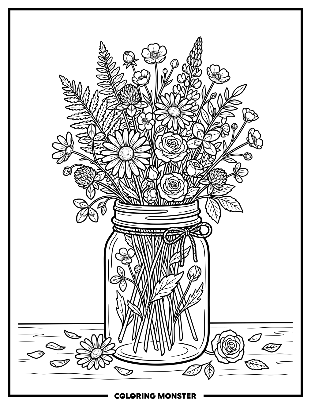 Wildflower Mason Jar Coloring Page