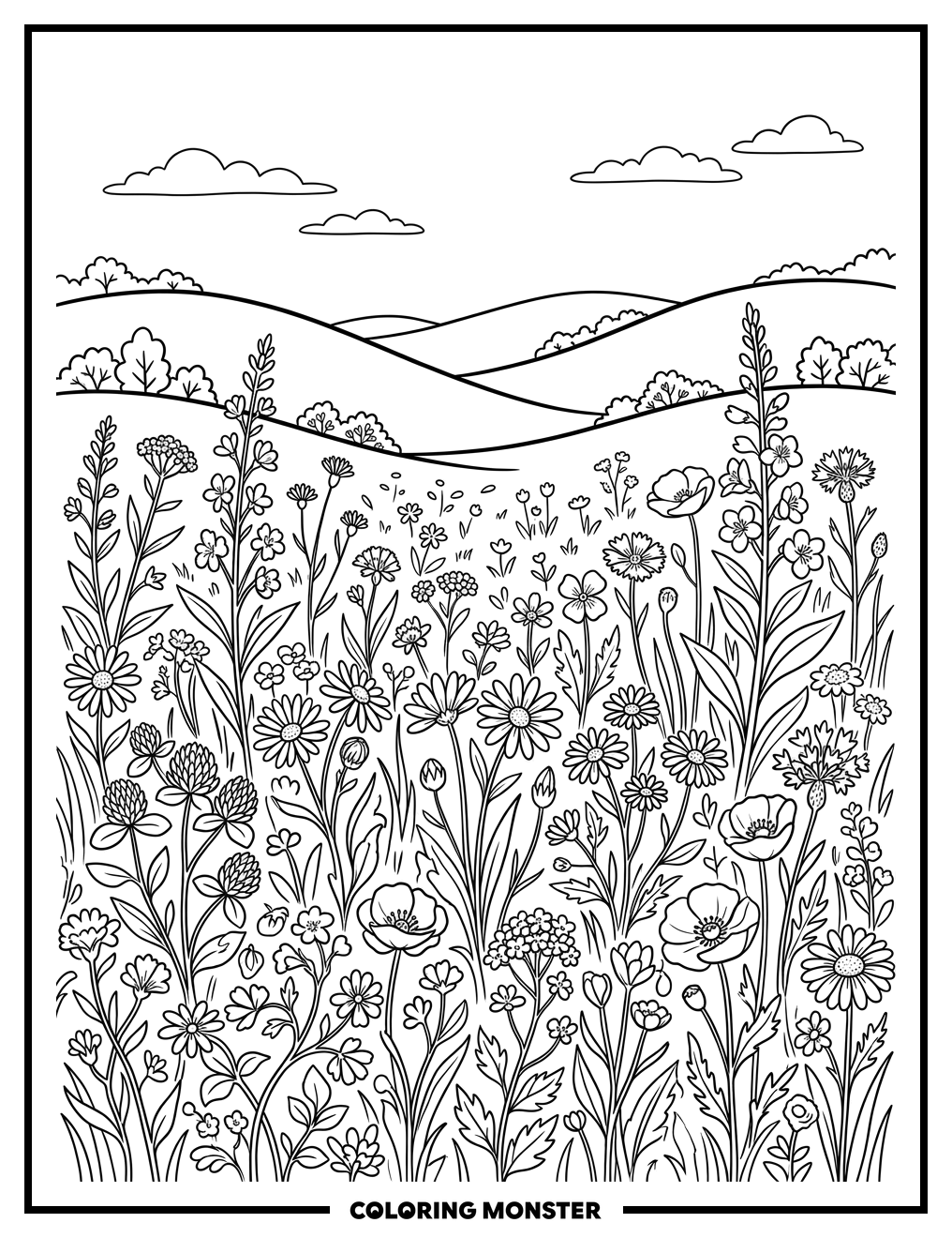 Wildflower Meadow Scene Coloring Page
