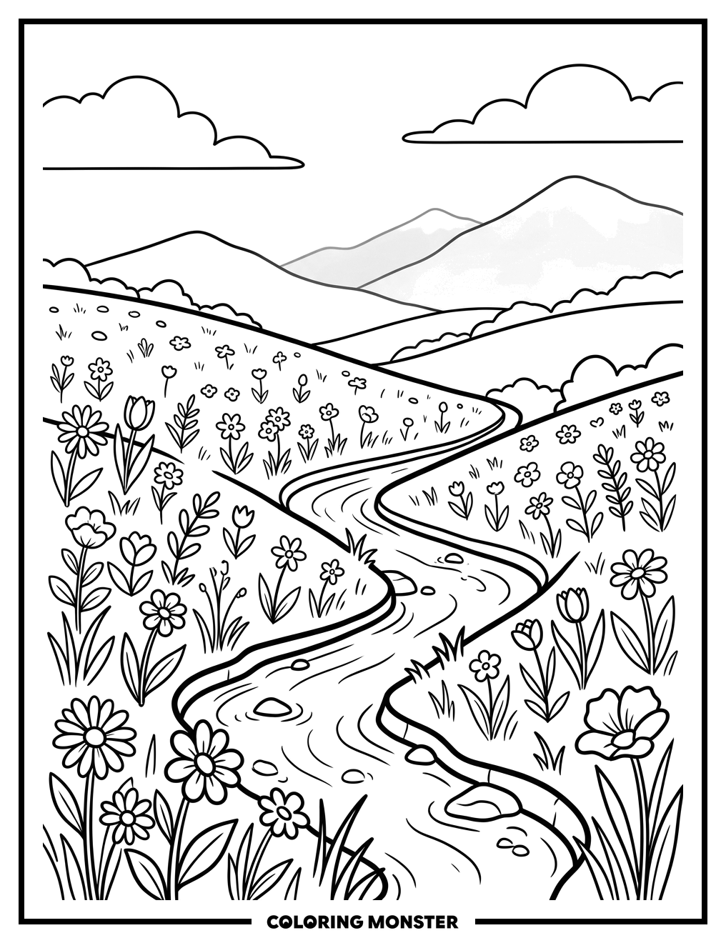 Wildflower Meadow Stream Coloring Page