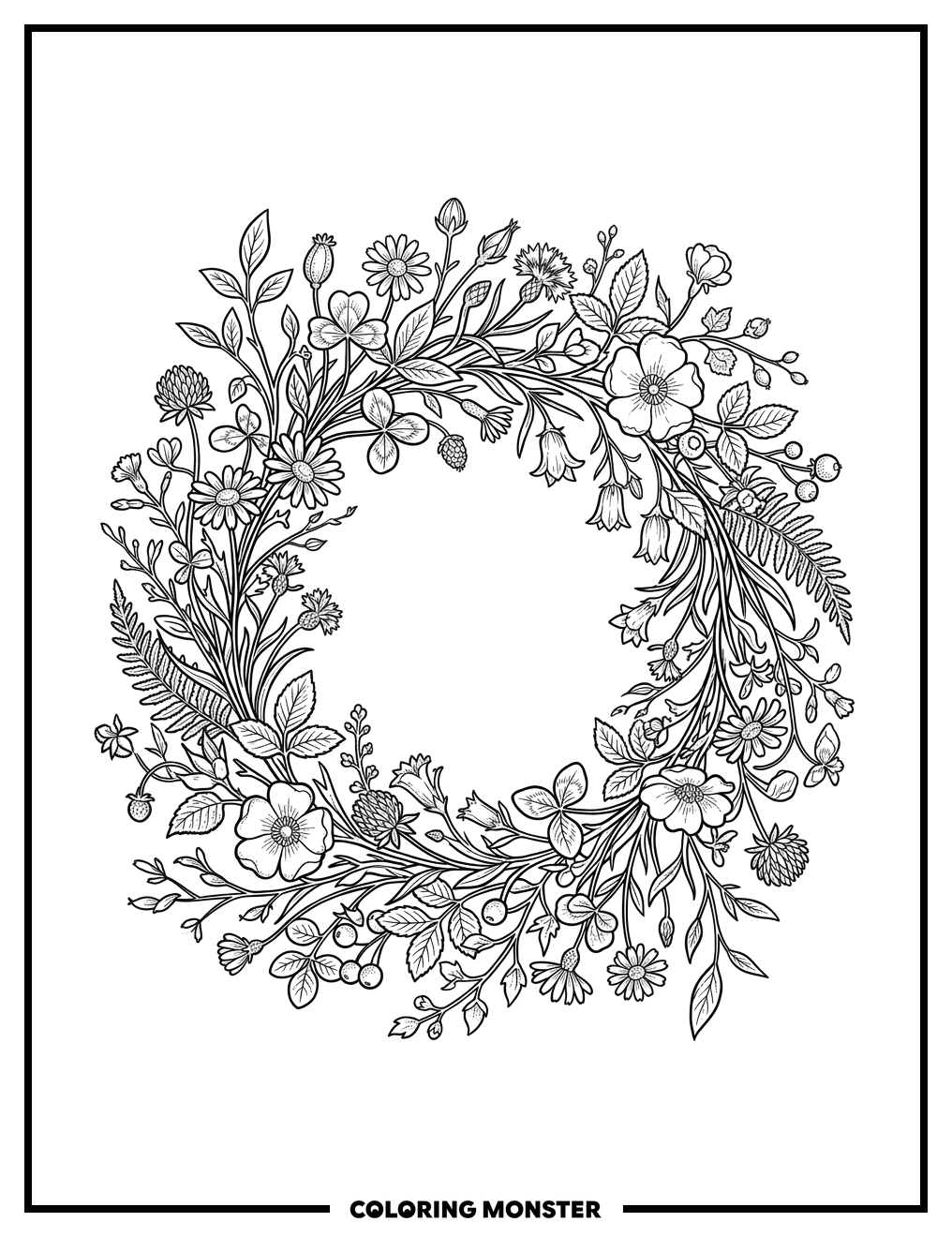Wildflower Wreath With Buds Coloring Page