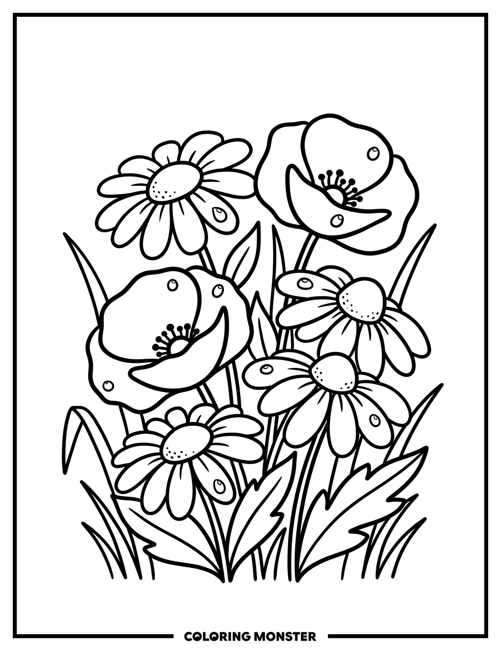 Wildflowers with Dew Drops Coloring Page