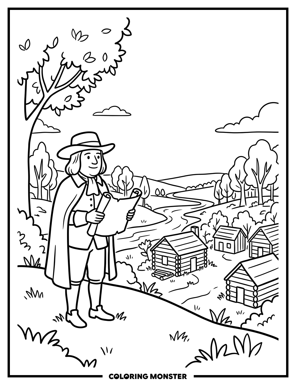 William Penn Surveys New Colony Coloring Page