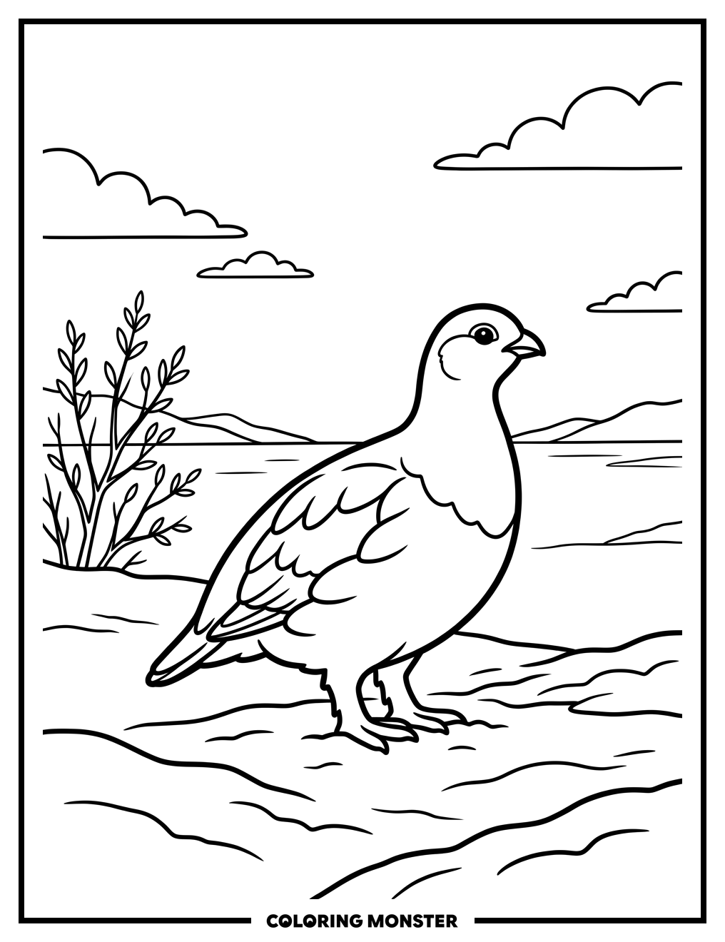 Willow Ptarmigan in Winter Snow Coloring Page
