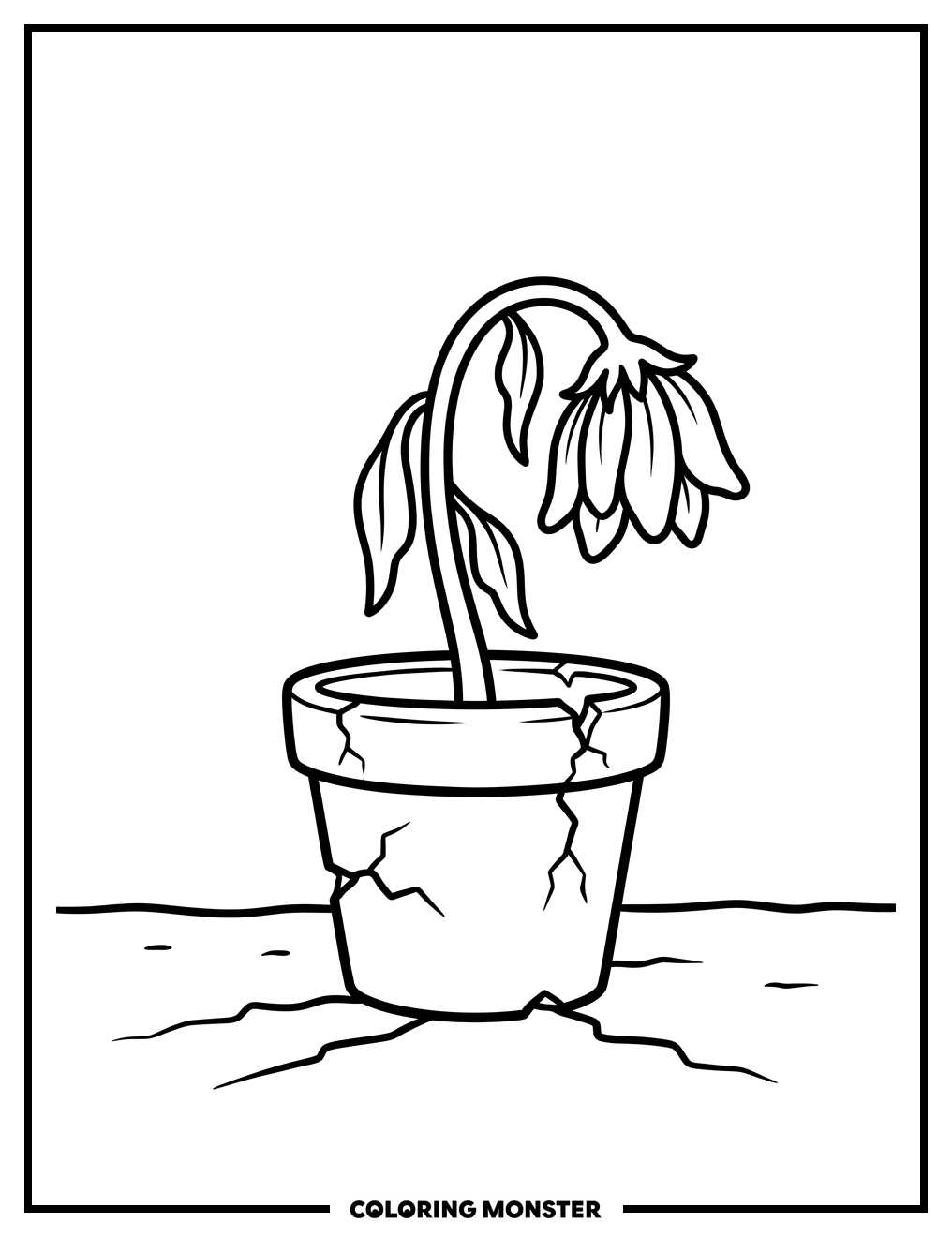 Wilted Flower in Cracked Pot Coloring Page