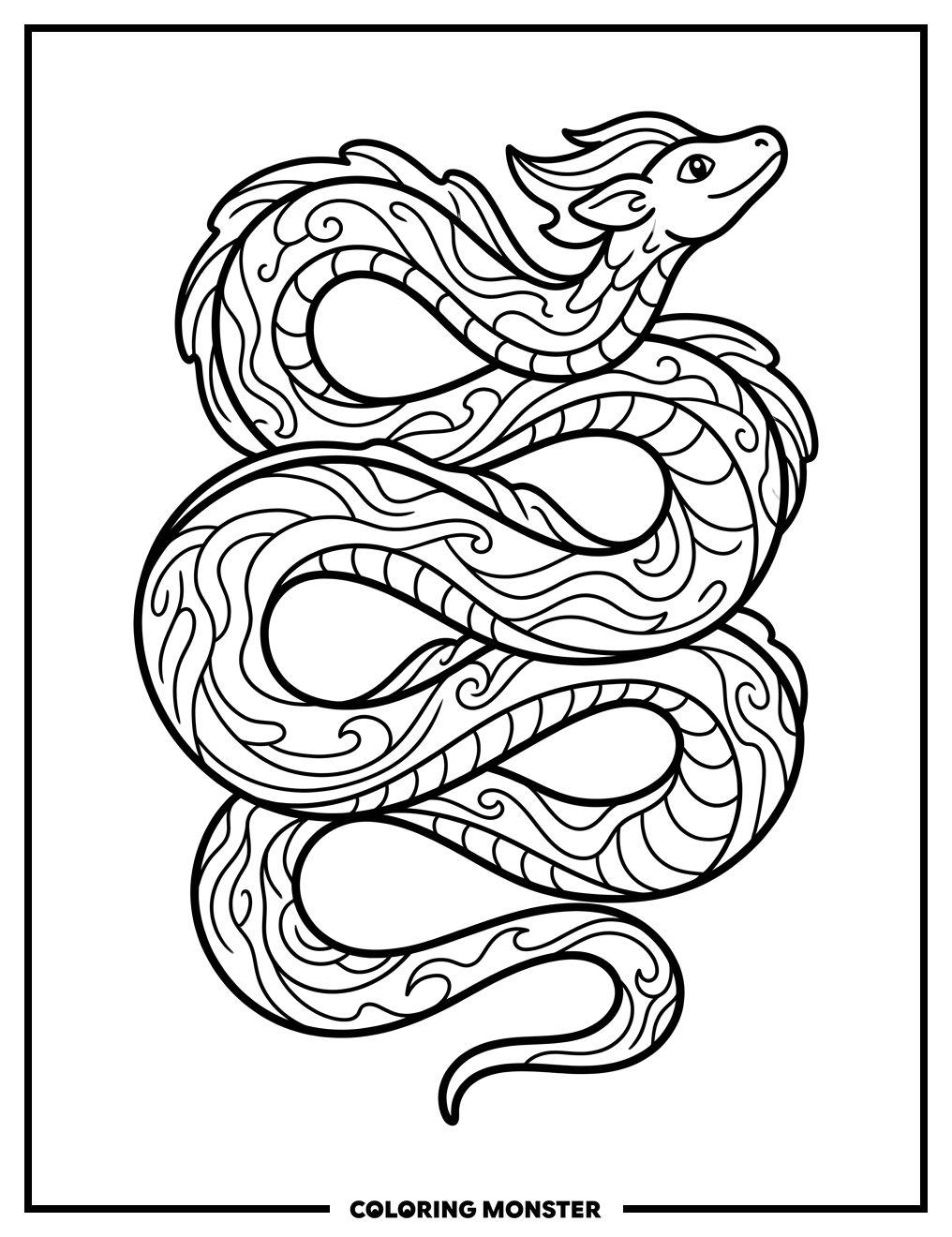 Winding Serpentine Creature Coloring Page
