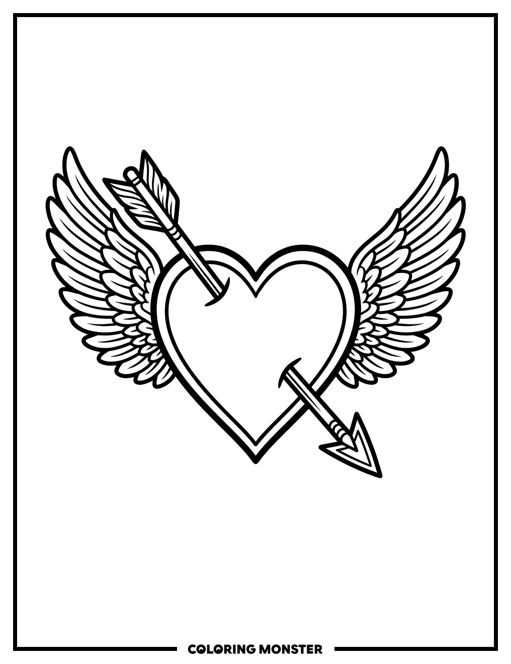 Winged Heart with Arrow Coloring Page