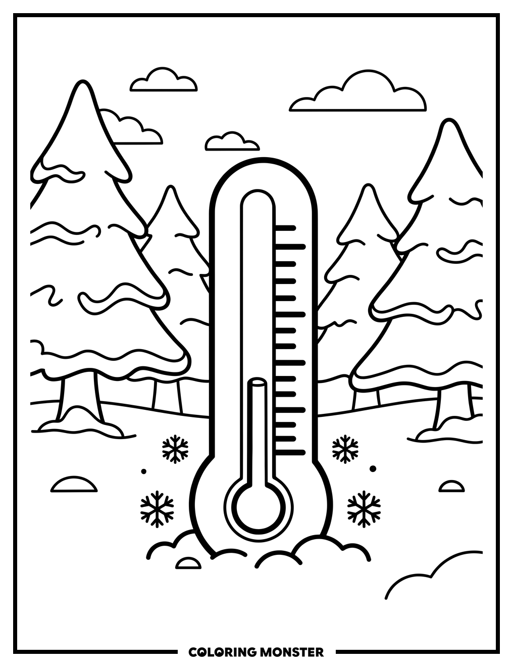 Winter Thermometer in Snow Coloring Page