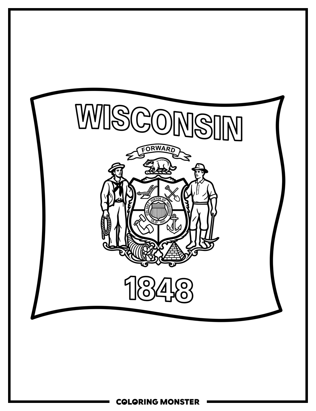 Wisconsin State Flag Waving Coloring Page