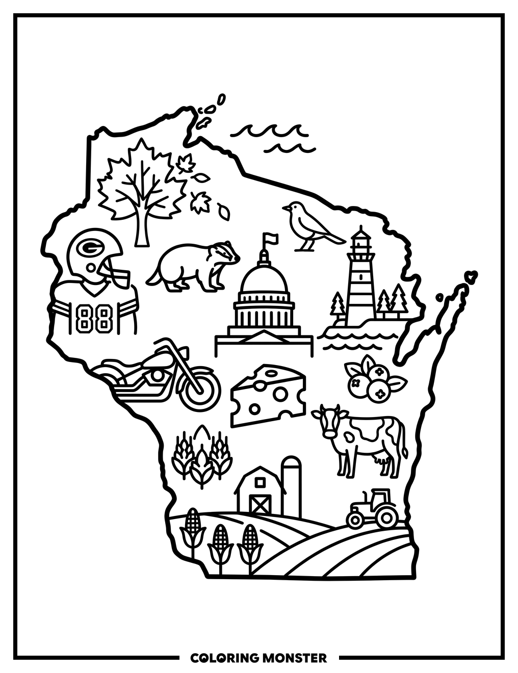 Wisconsin State Outline Coloring Page