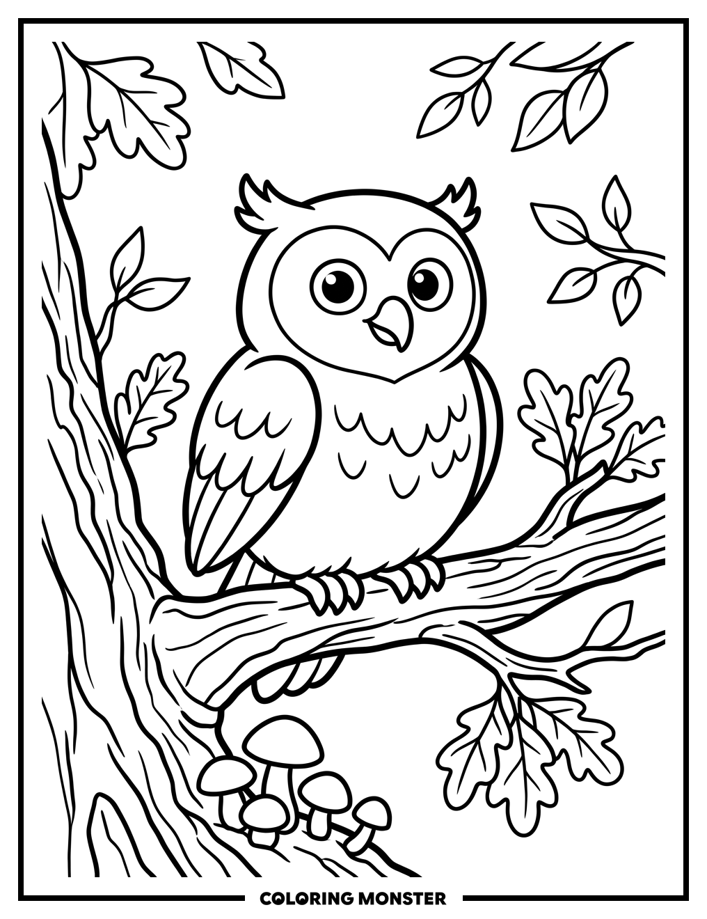 Wise Owl On A Tree Branch Coloring Page