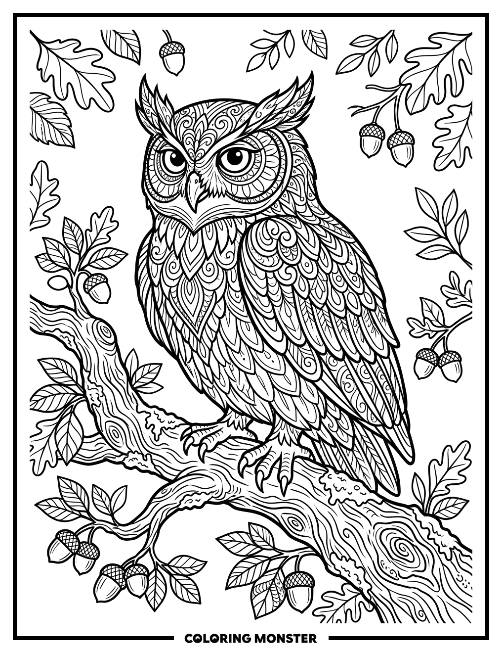 Wise Owl on Gnarled Branch Coloring Page