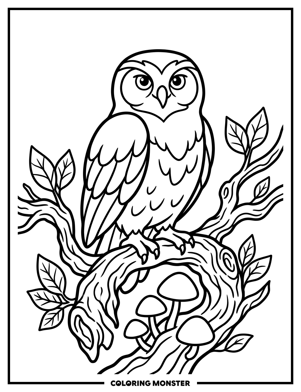 Wise Owl on Gnarled Branch Coloring Page