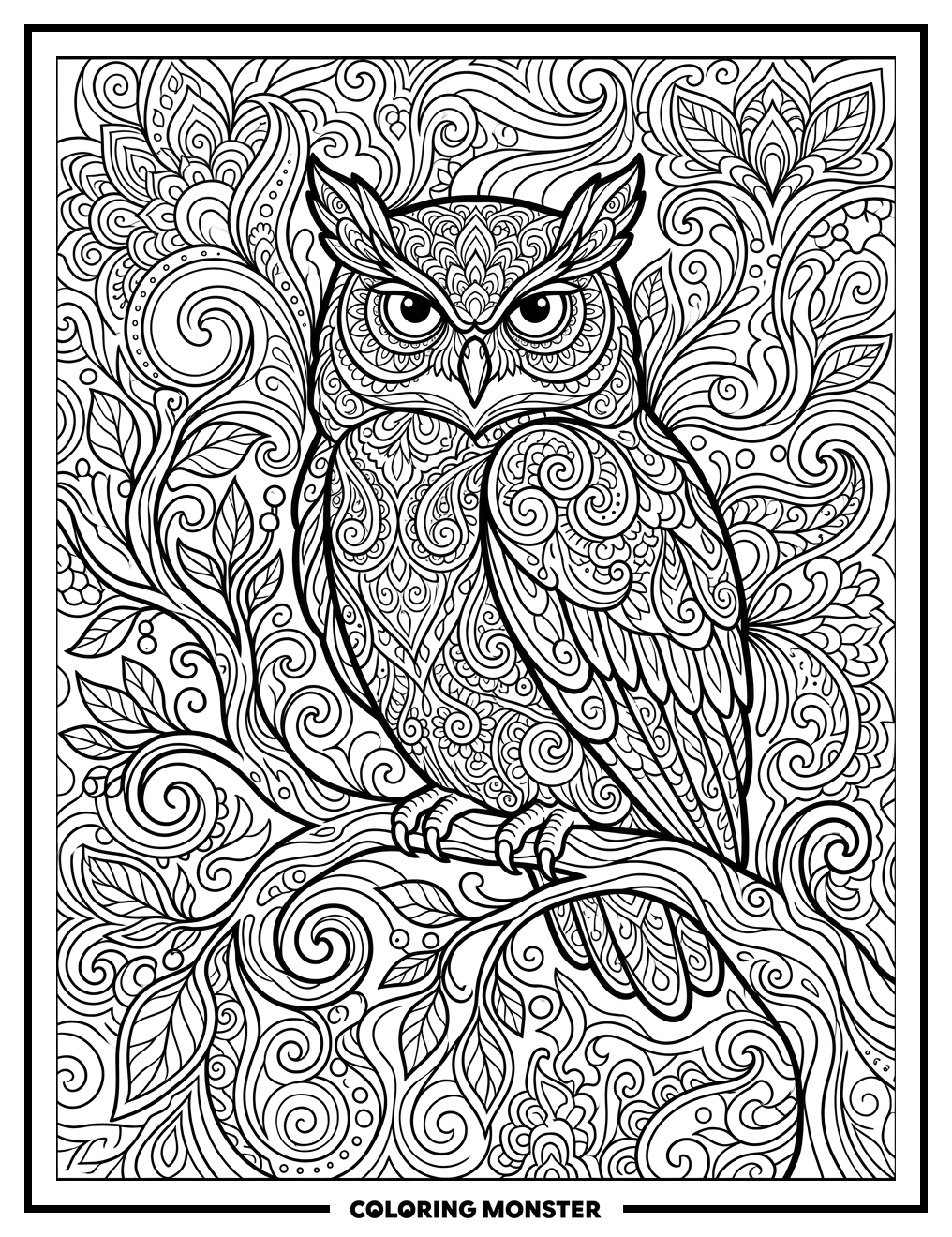 Wise Owl With Psychedelic Patterns Coloring Page