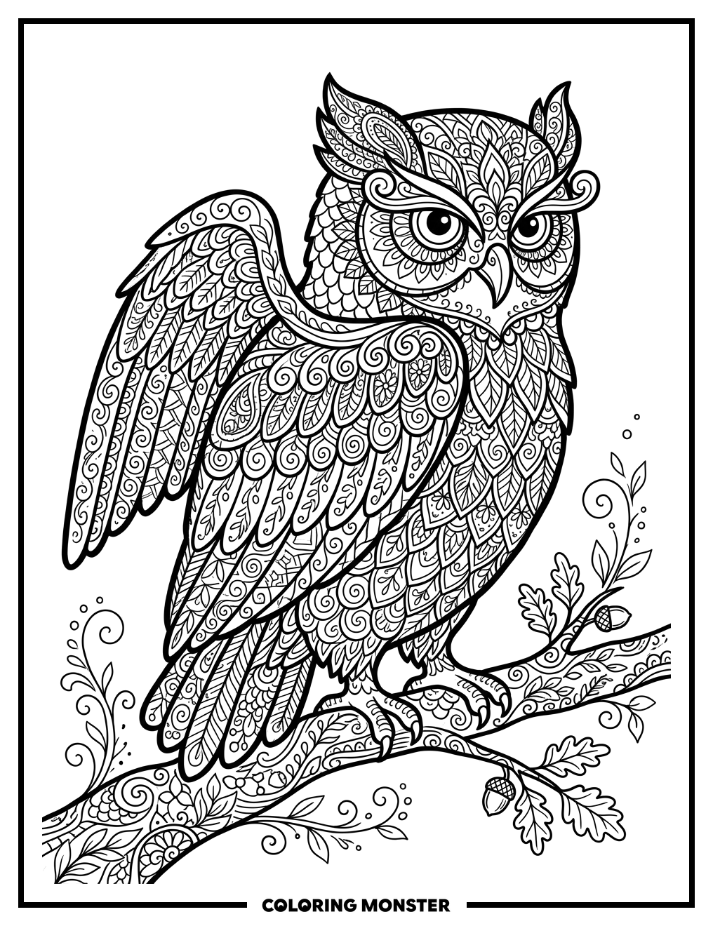 Wise Owl Zentangle Coloring Page