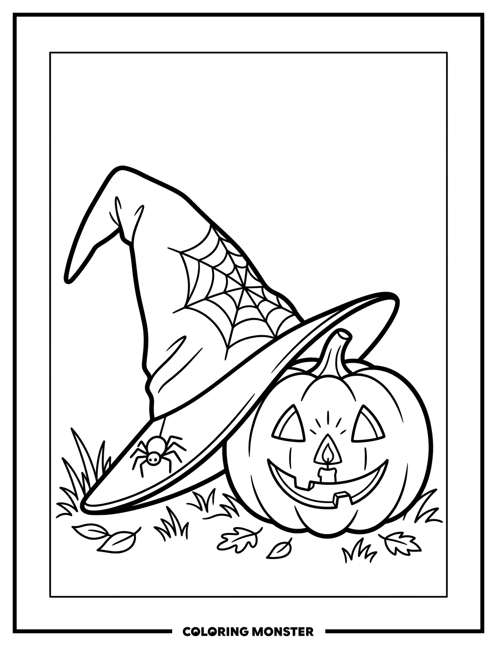 Witch Hat And Jack-o'-Lantern Coloring Page