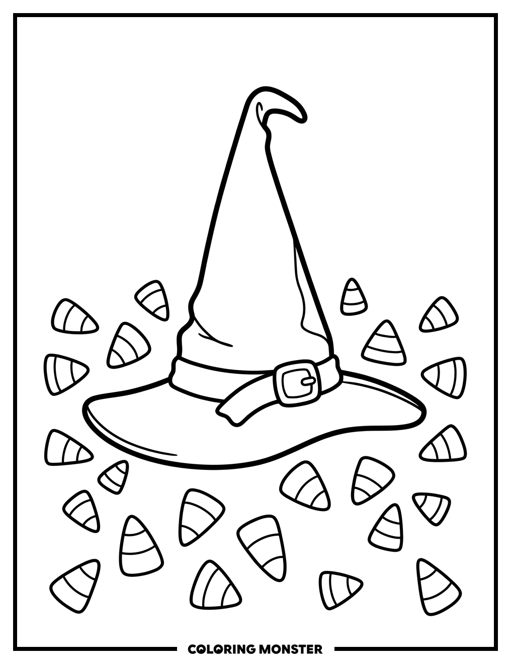 Witch Hat with Candy Corn Coloring Page