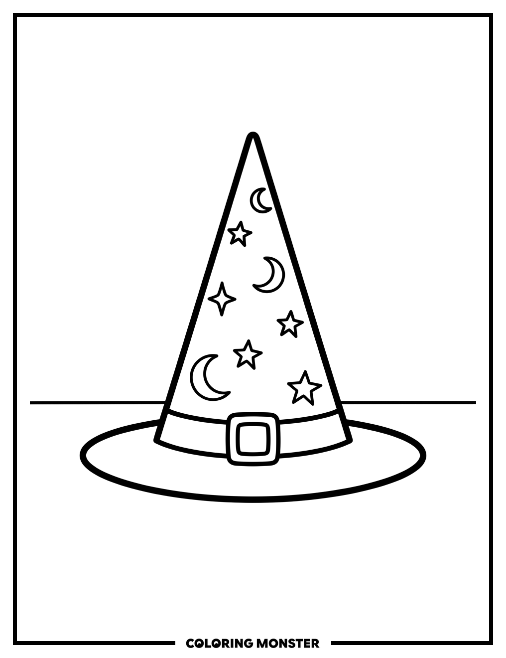 Witch Hat with Moons and Stars Coloring Page