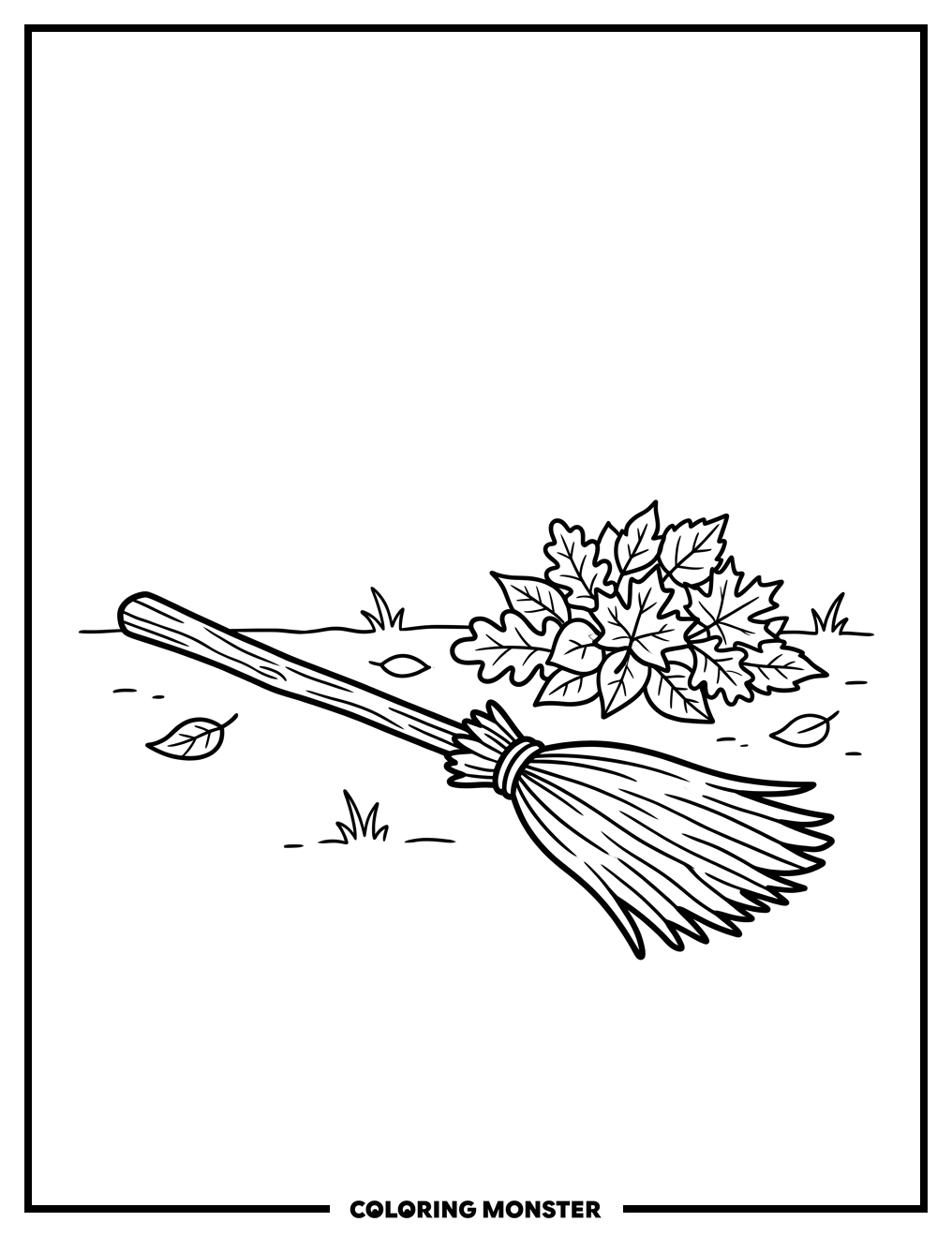 Witch's Broomstick Resting Coloring Page