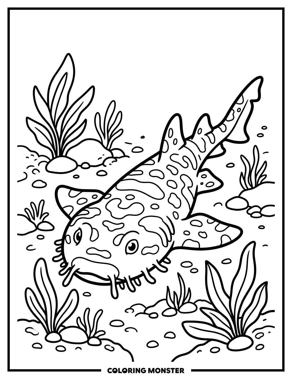 Wobbegong Shark on Ocean Floor Coloring Page