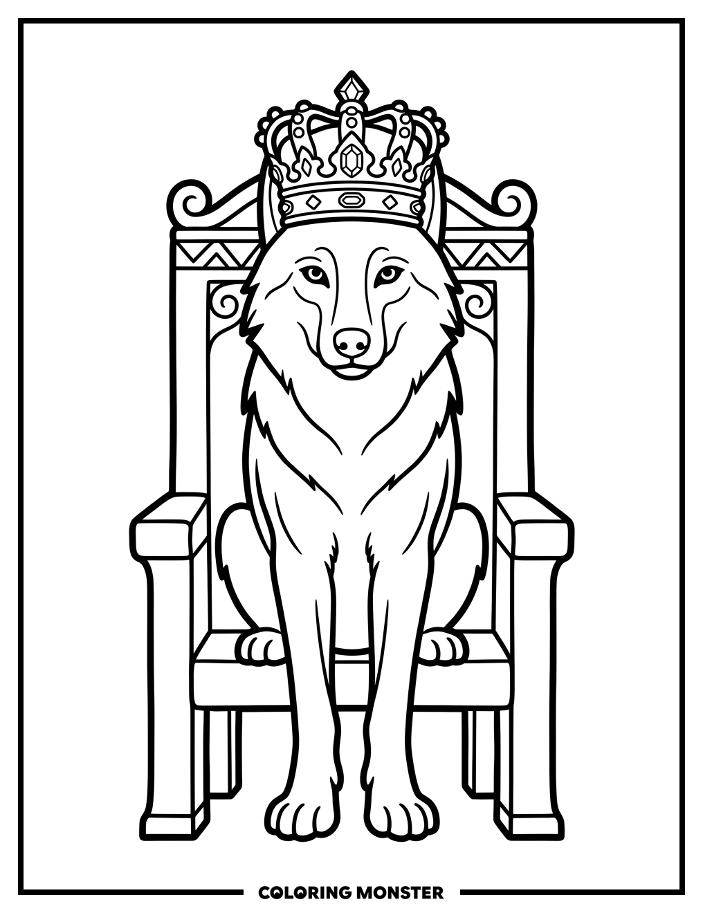 Wolf King on Throne Coloring Page