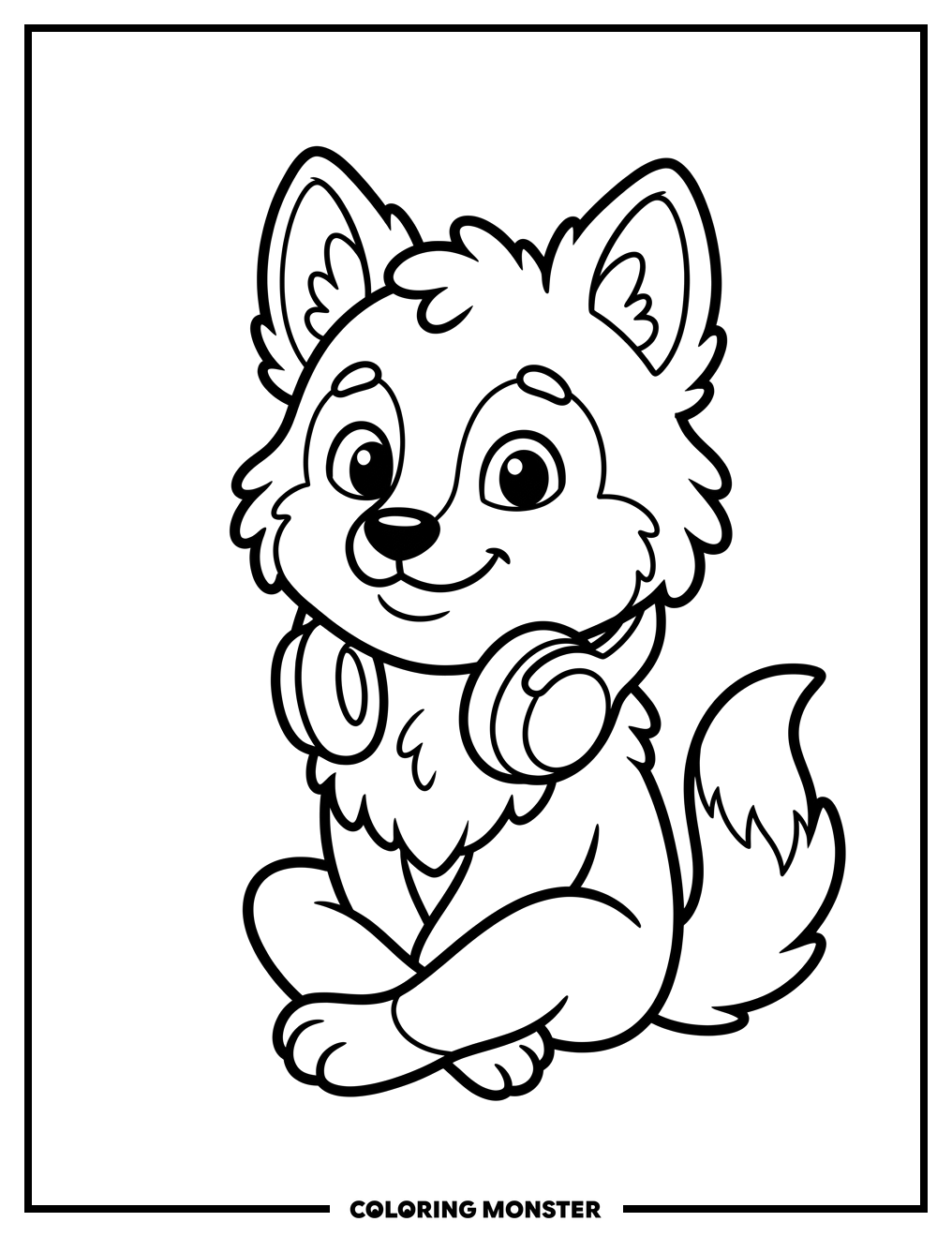 Wolf With Headphones Coloring Page