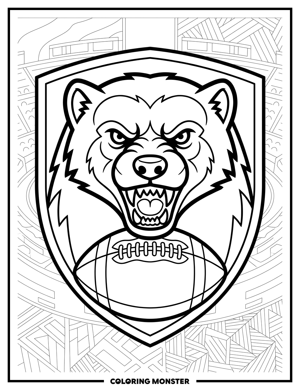 Wolverine Head Emblem With Football Coloring Page