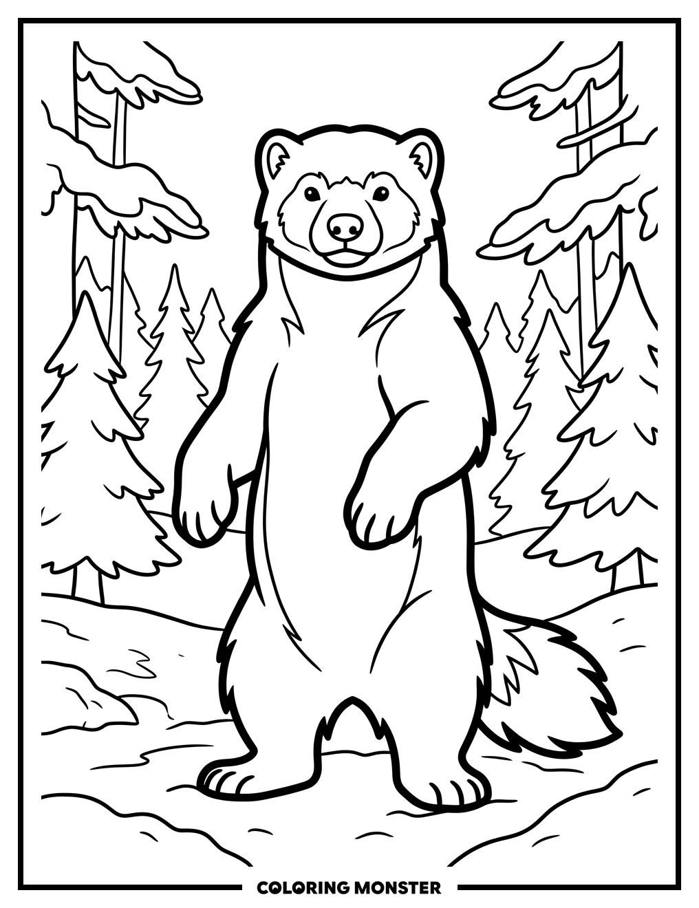 Wolverine in Snowy Forest Coloring Page