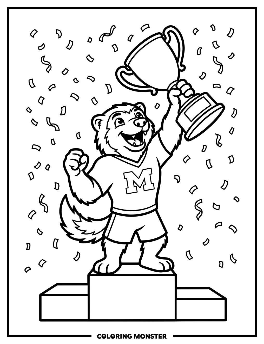 Wolverine Mascot Victory Celebration Coloring Page