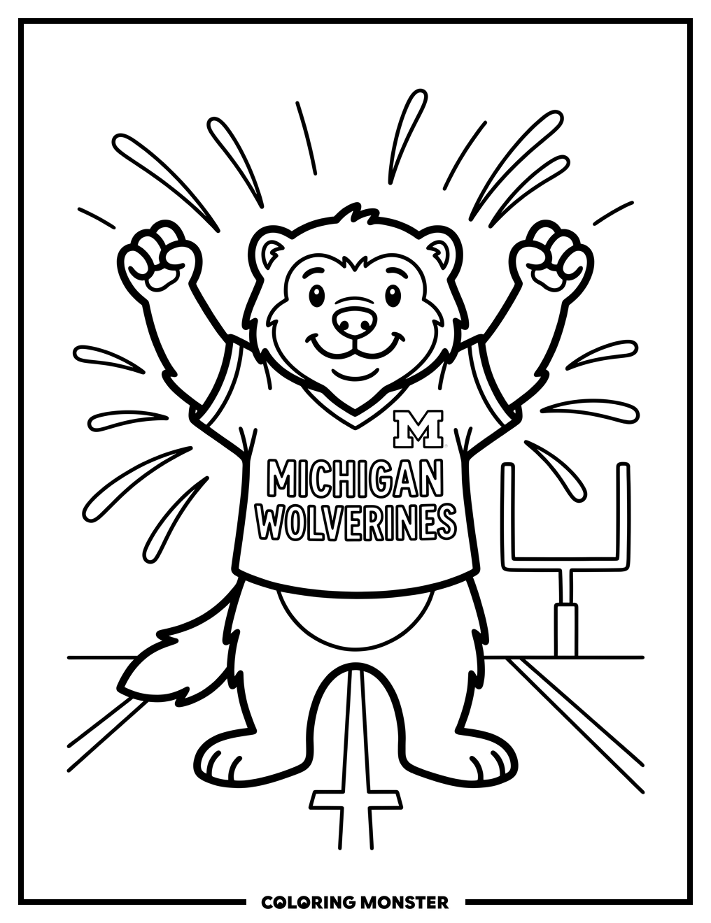 Wolverine Mascot Victory Pose Coloring Page