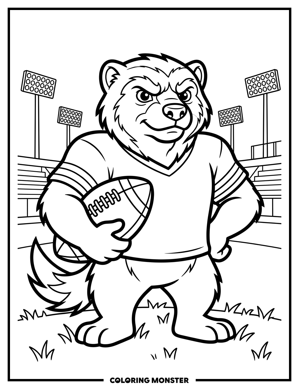 Wolverine Mascot With Football Coloring Page