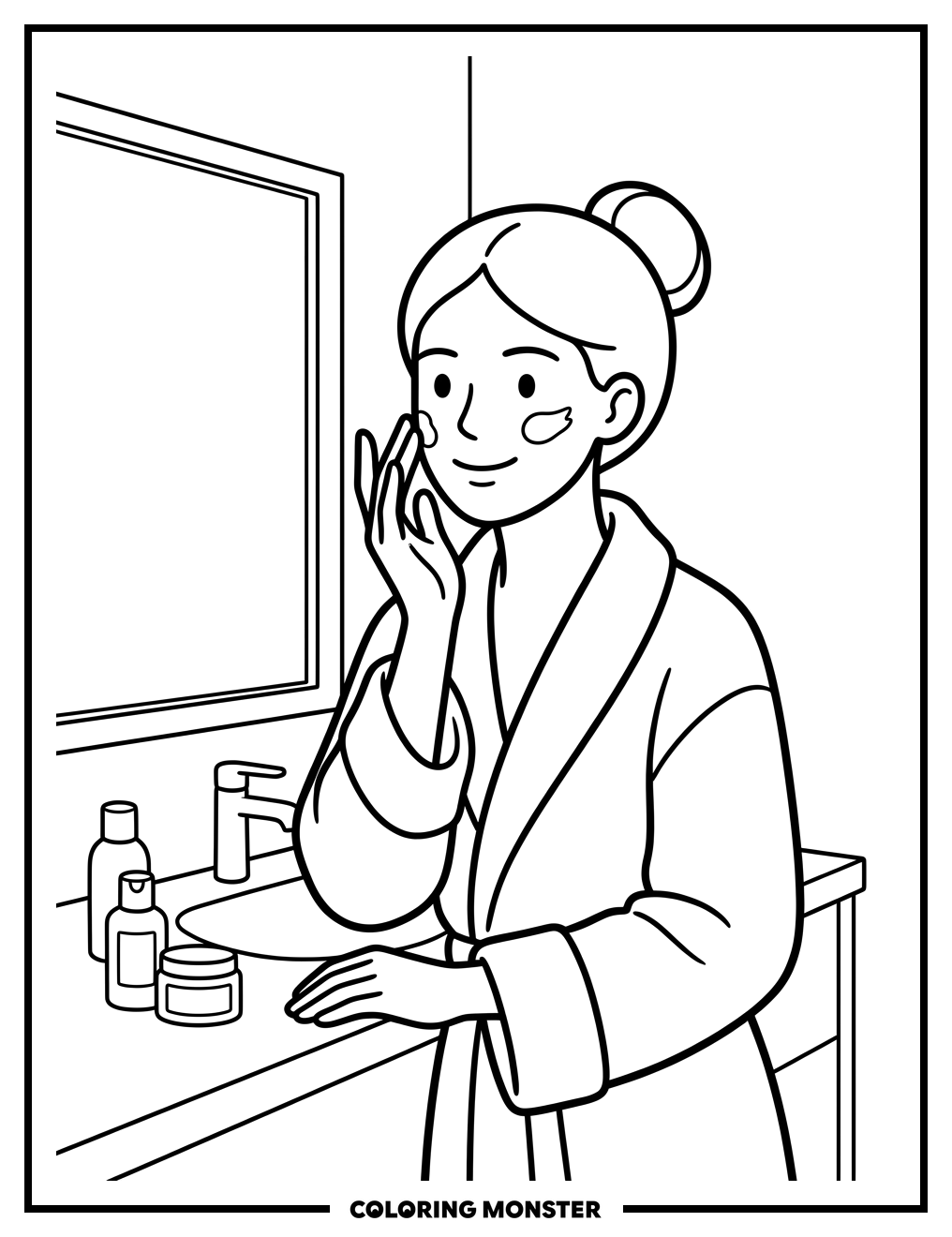 Woman Applying Face Cream Coloring Page