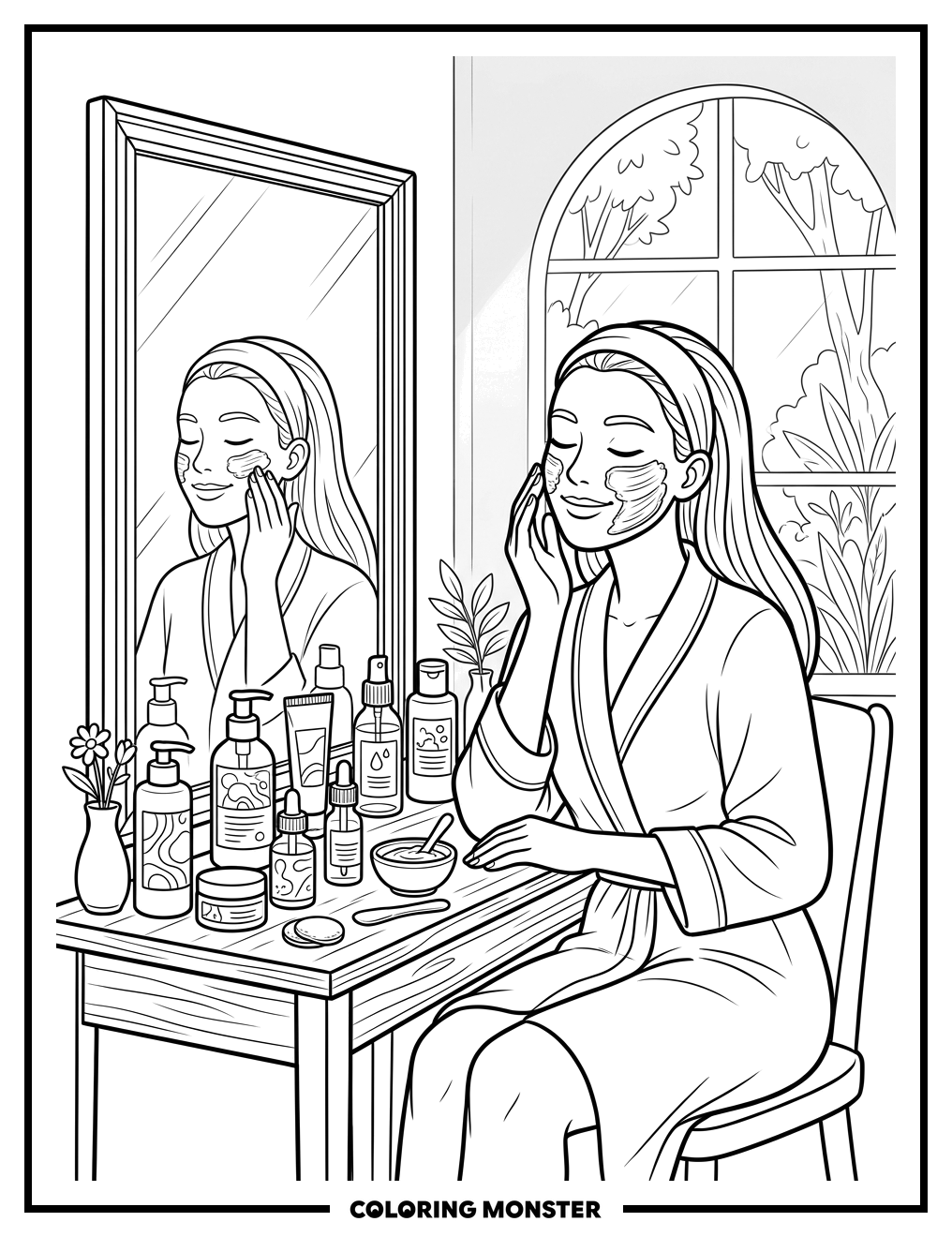 Woman Applying Face Mask Coloring Page