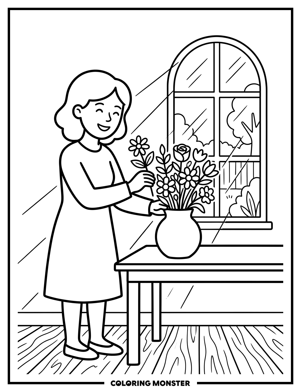 Woman Arranging Flowers Coloring Page