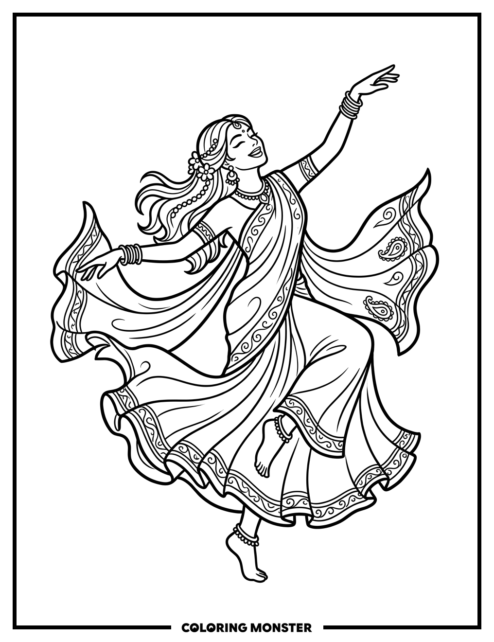 Woman Dancing in a Sari Coloring Page