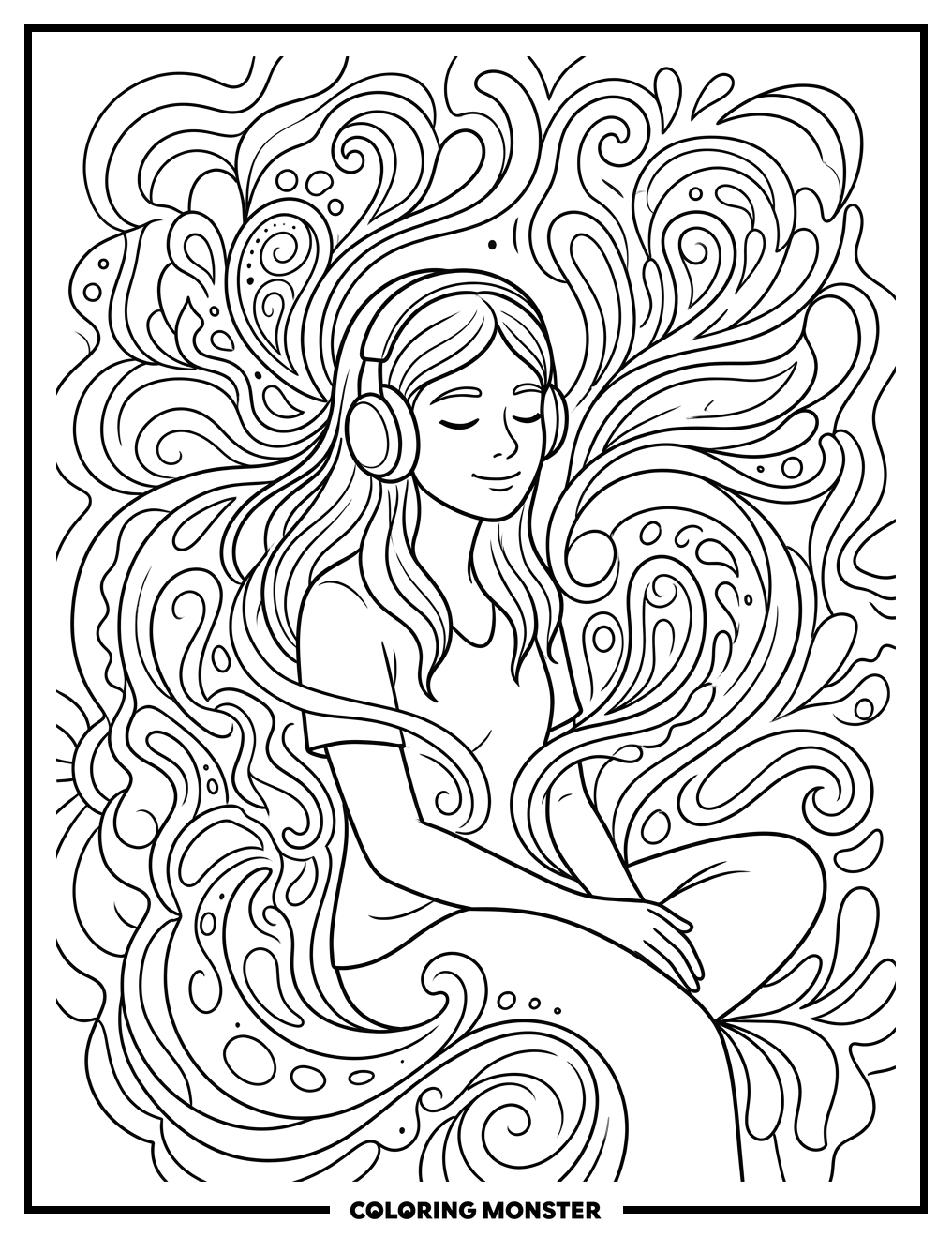 Woman Enjoying Music Coloring Page