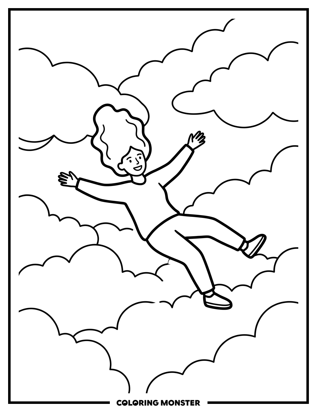 Woman Free Falling Through Clouds Coloring Page