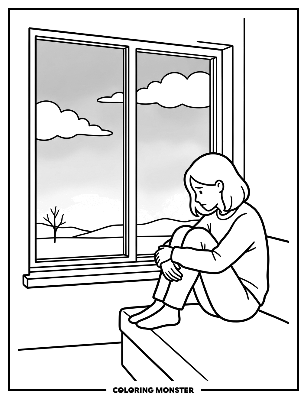 Woman Gazing Out Window Coloring Page