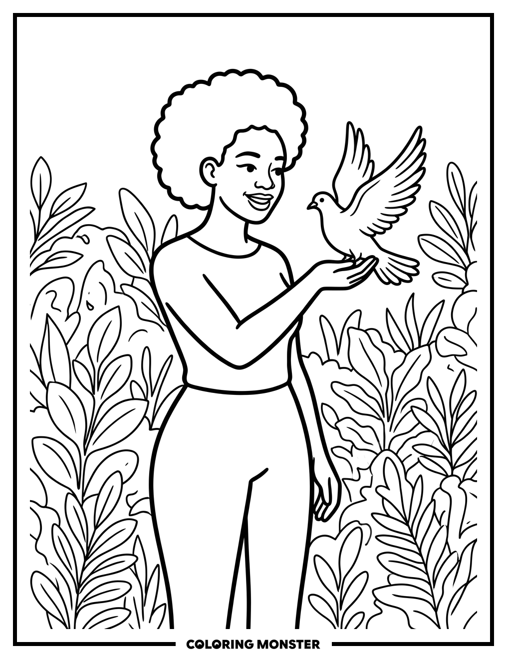 Woman Holding Dove Coloring Page